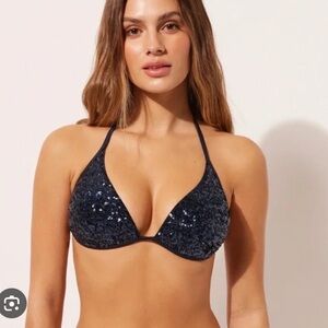 Caledonia Black Sequin bikini Bra XL NWOT90B/85 C/ 80D